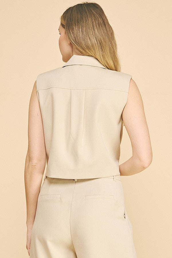 Twill Notched Collar Double Flap Pocket Lined Vest Top