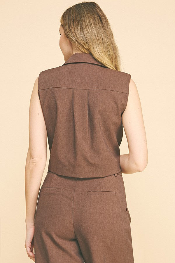 Twill Notched Collar Double Flap Pocket Lined Vest Top