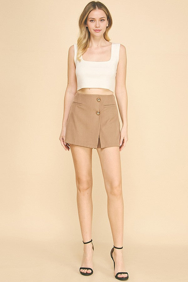 Twill Welt Pocket Double Vertical Trim Button Wrap Skort