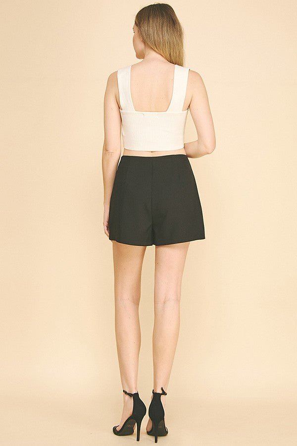 Twill Welt Pocket Double Vertical Trim Button Wrap Skort
