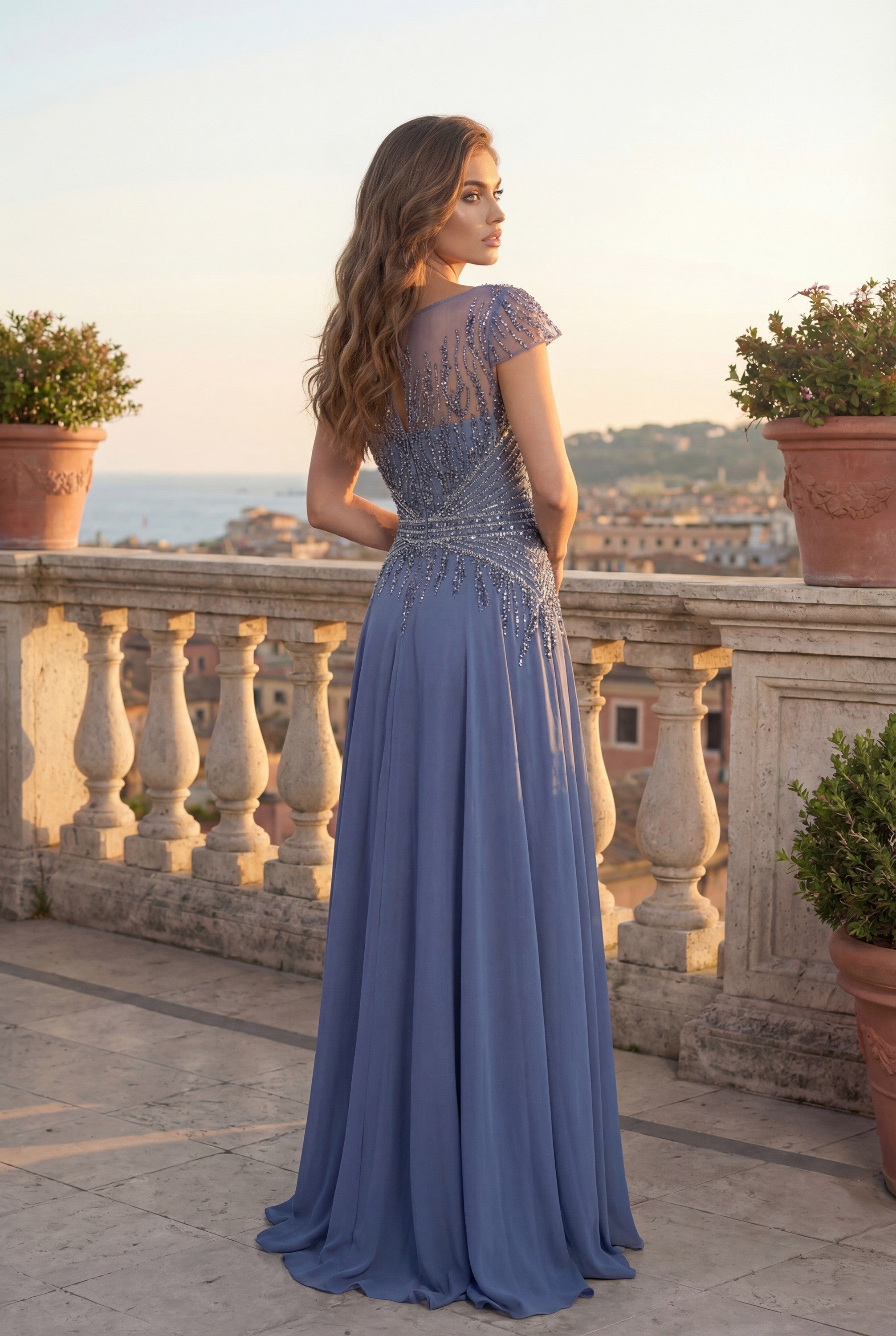 Beaded Bodice Long Formal A Line Evening Dress