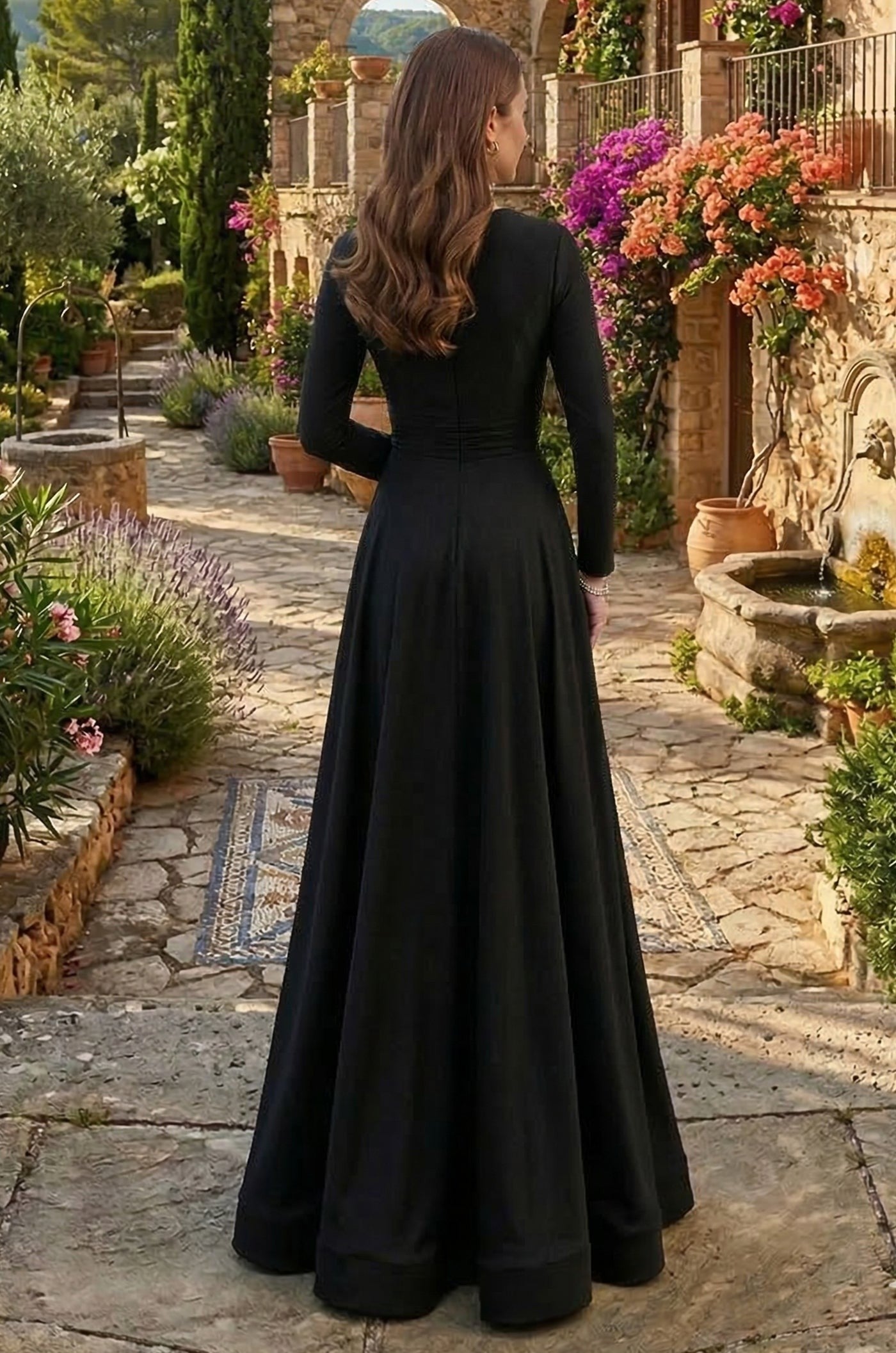 Long V Neck Strech Jersey Black Formal Dress