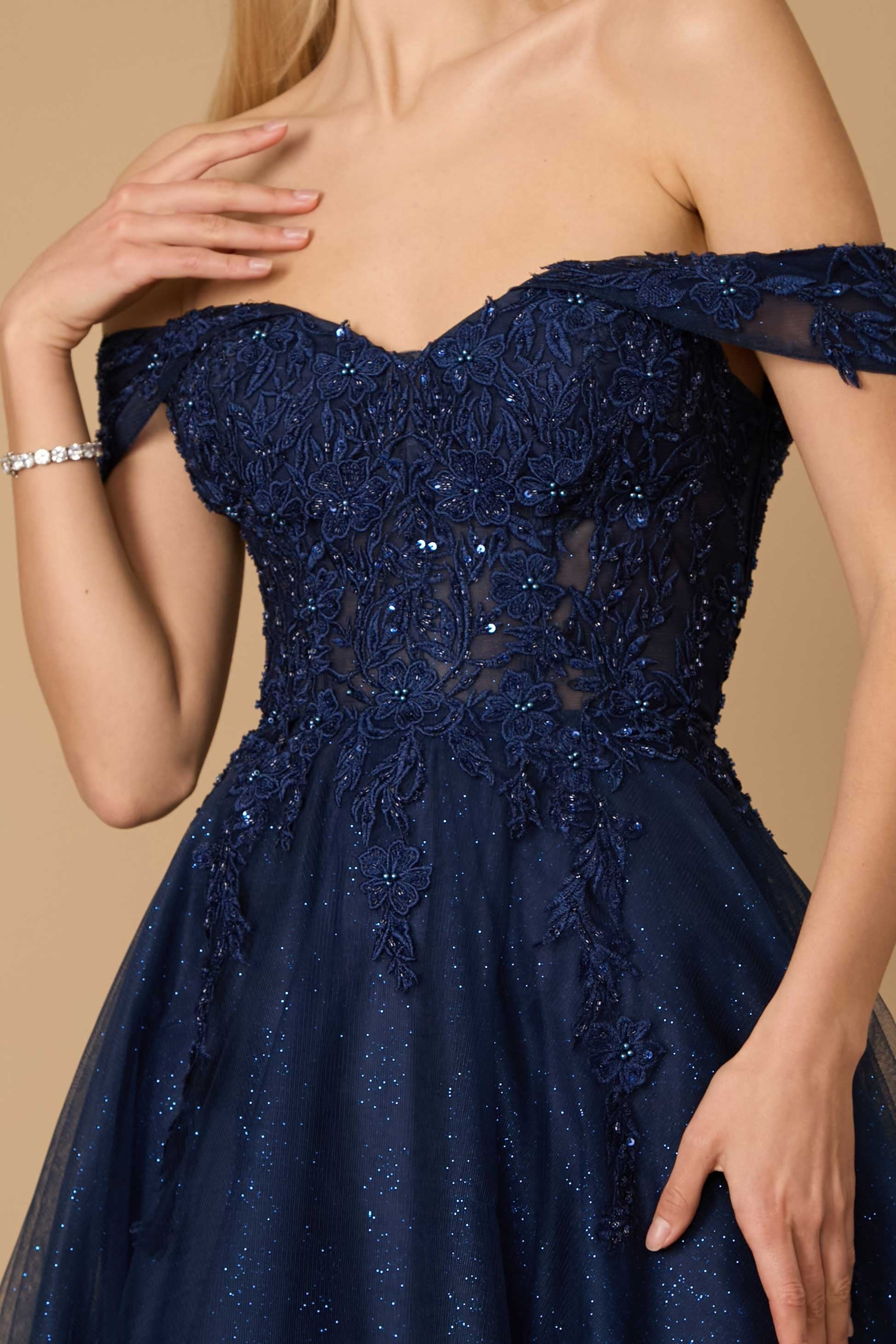 Long Off Shoulder Corset Formal Dress