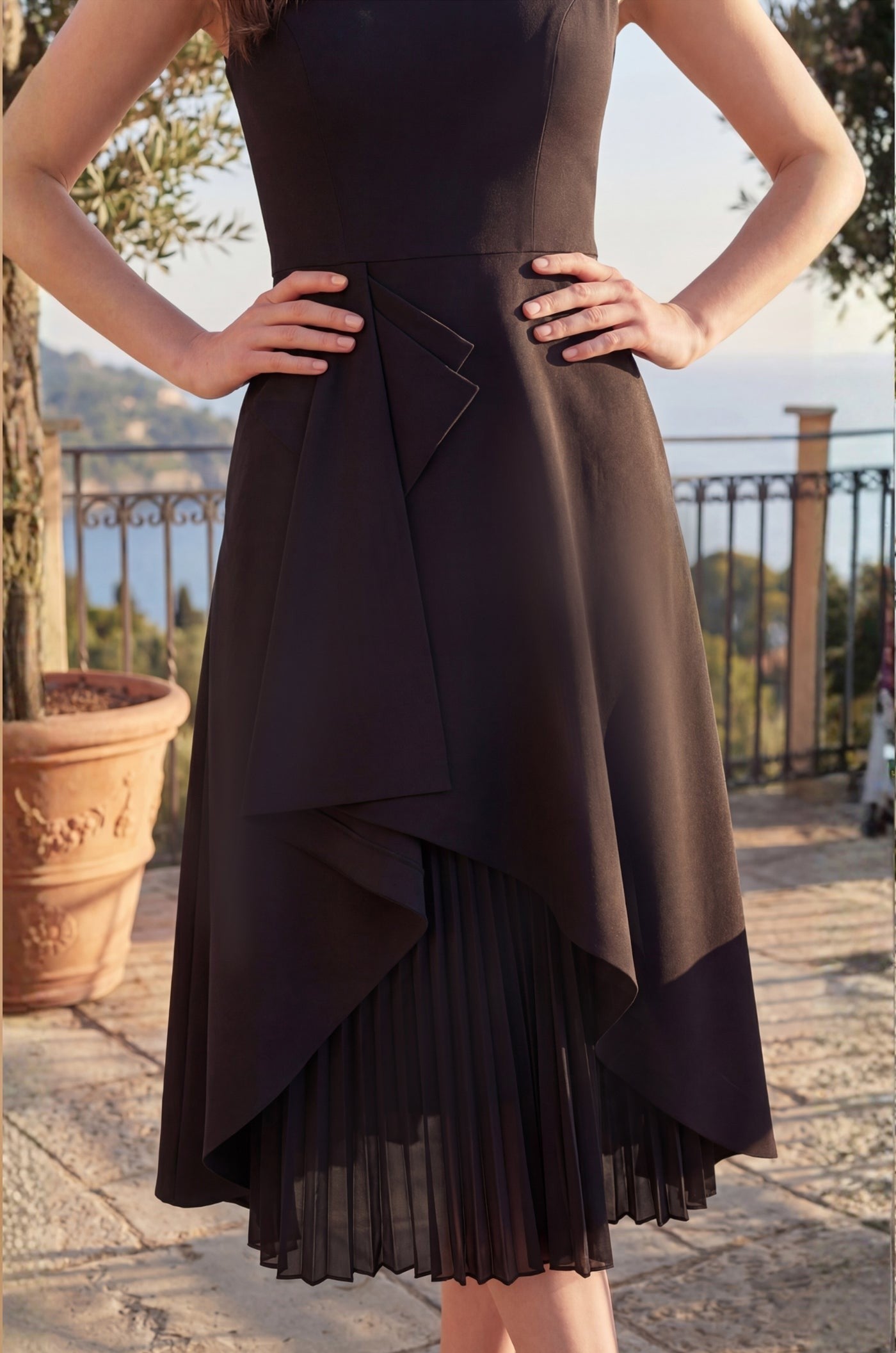 Ruffle Stretch Crepe Formal Midi Cocktail Dress