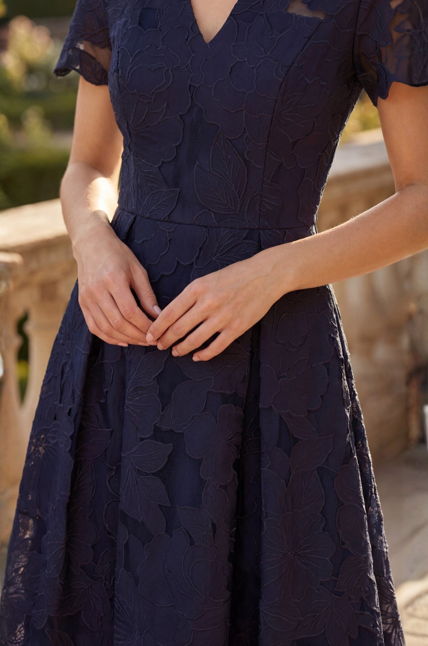 Pleated V Neck A Line Midi Cocktail Dress