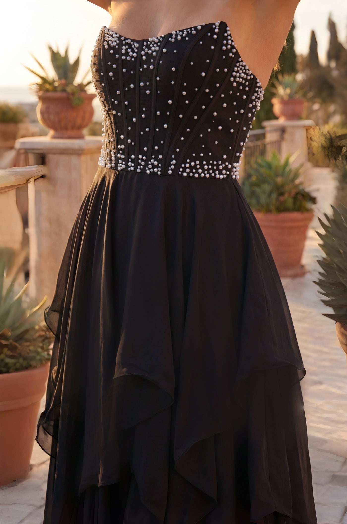 Pearl Corset Ballgown Long Beaded Prom Dress