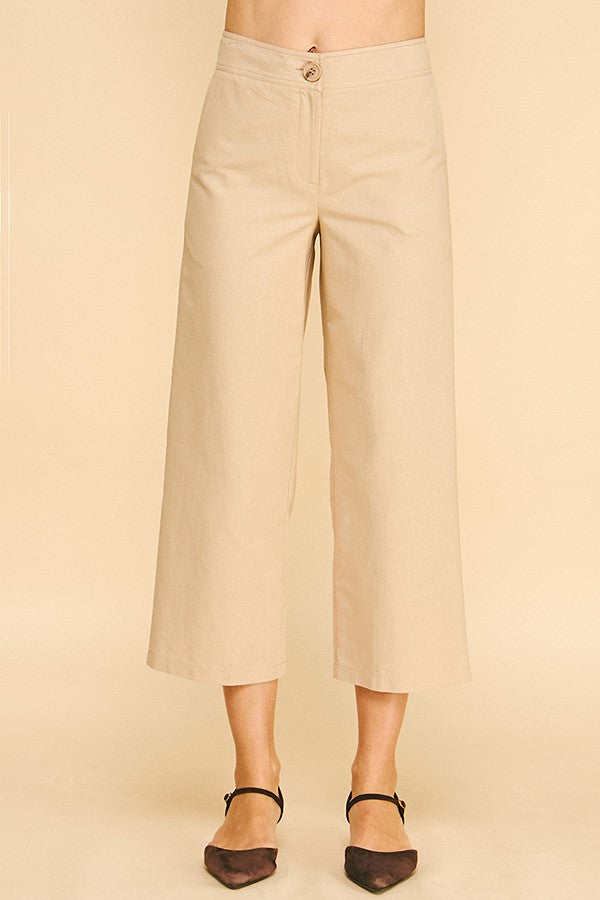 Linen Wide Leg Cropped Stretch Fit Waist Trousers Pants