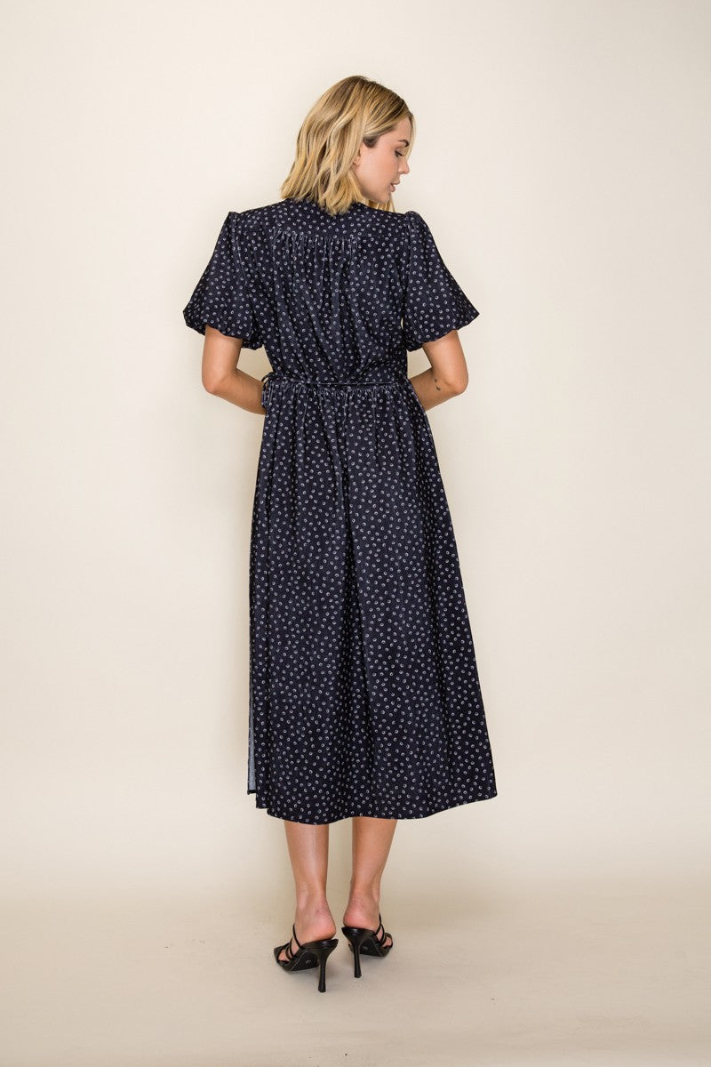 Corduroy Print Wrap A-line Midi Dress