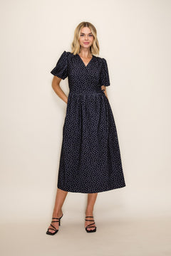 Corduroy Print Wrap A-line Midi Dress