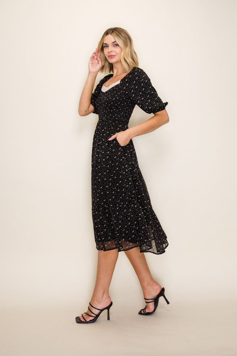 Lace Trim Milkmaid Midi Dress