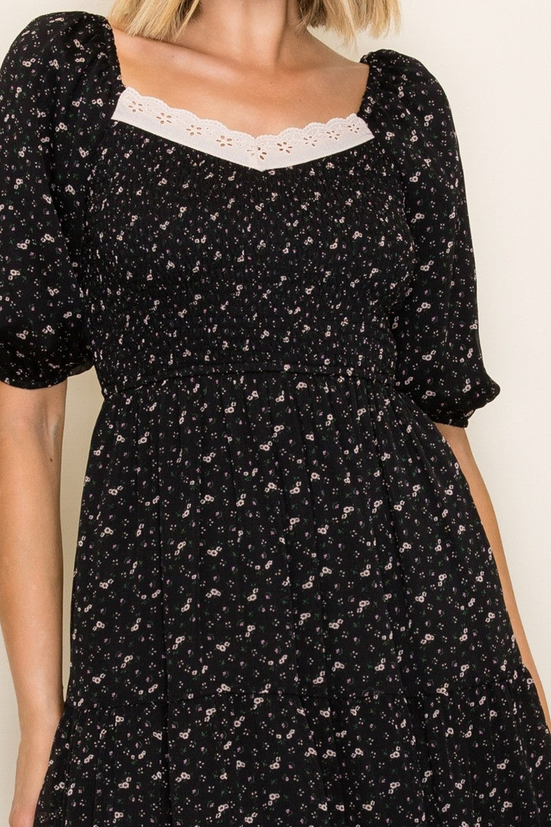 Lace Trim Milkmaid Midi Dress