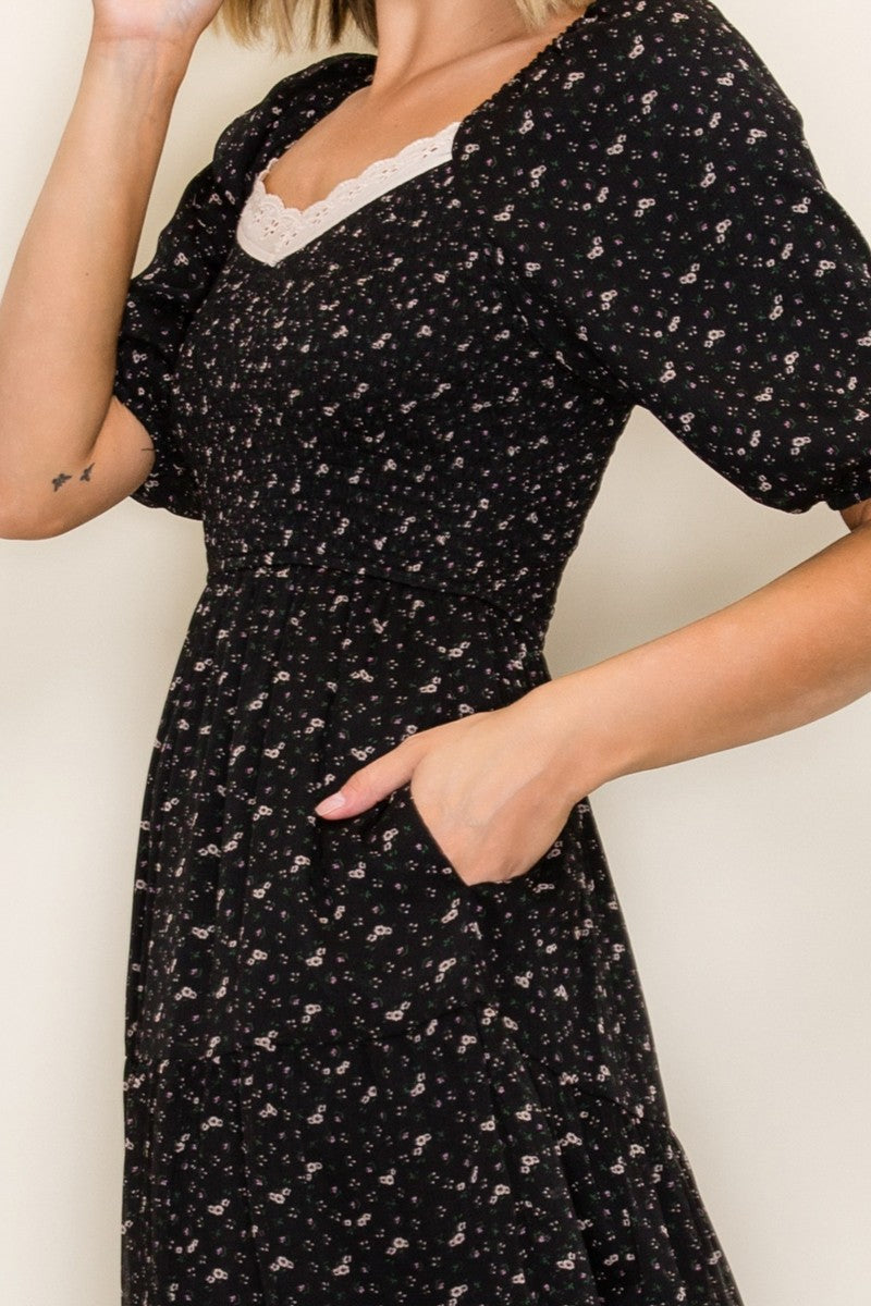 Lace Trim Milkmaid Midi Dress
