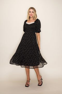Lace Trim Milkmaid Midi Dress