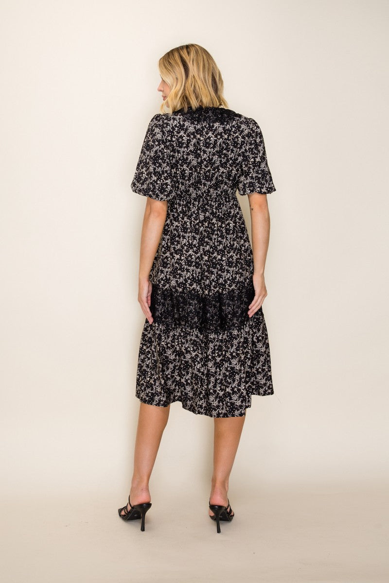 Elegant Floral Lace Midi Dress