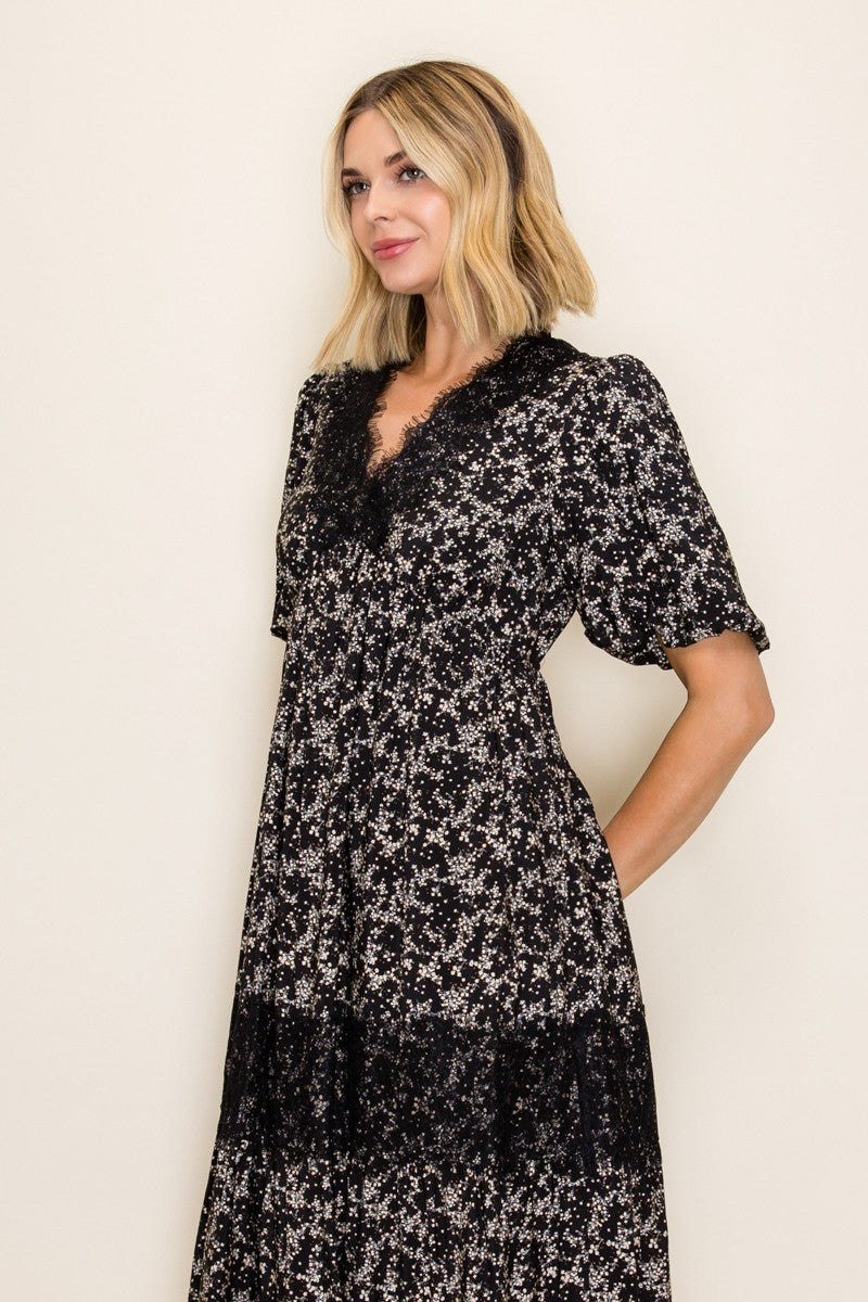 Elegant Floral Lace Midi Dress