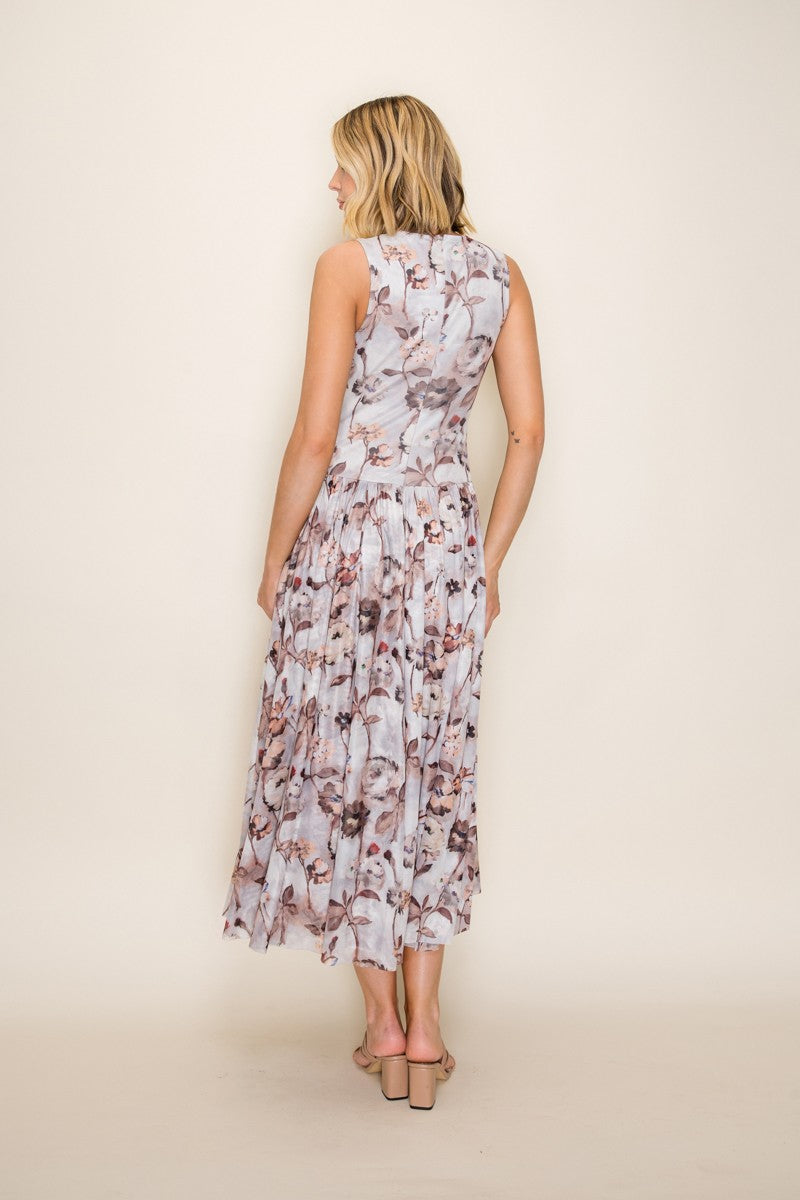 Floral Mesh Print Bodycon Midi Dress