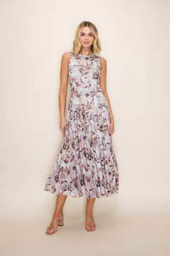 Floral Mesh Print Bodycon Midi Dress