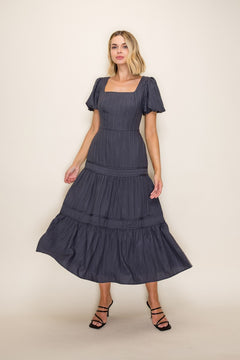 Bubble Sleeve Tiered Dress