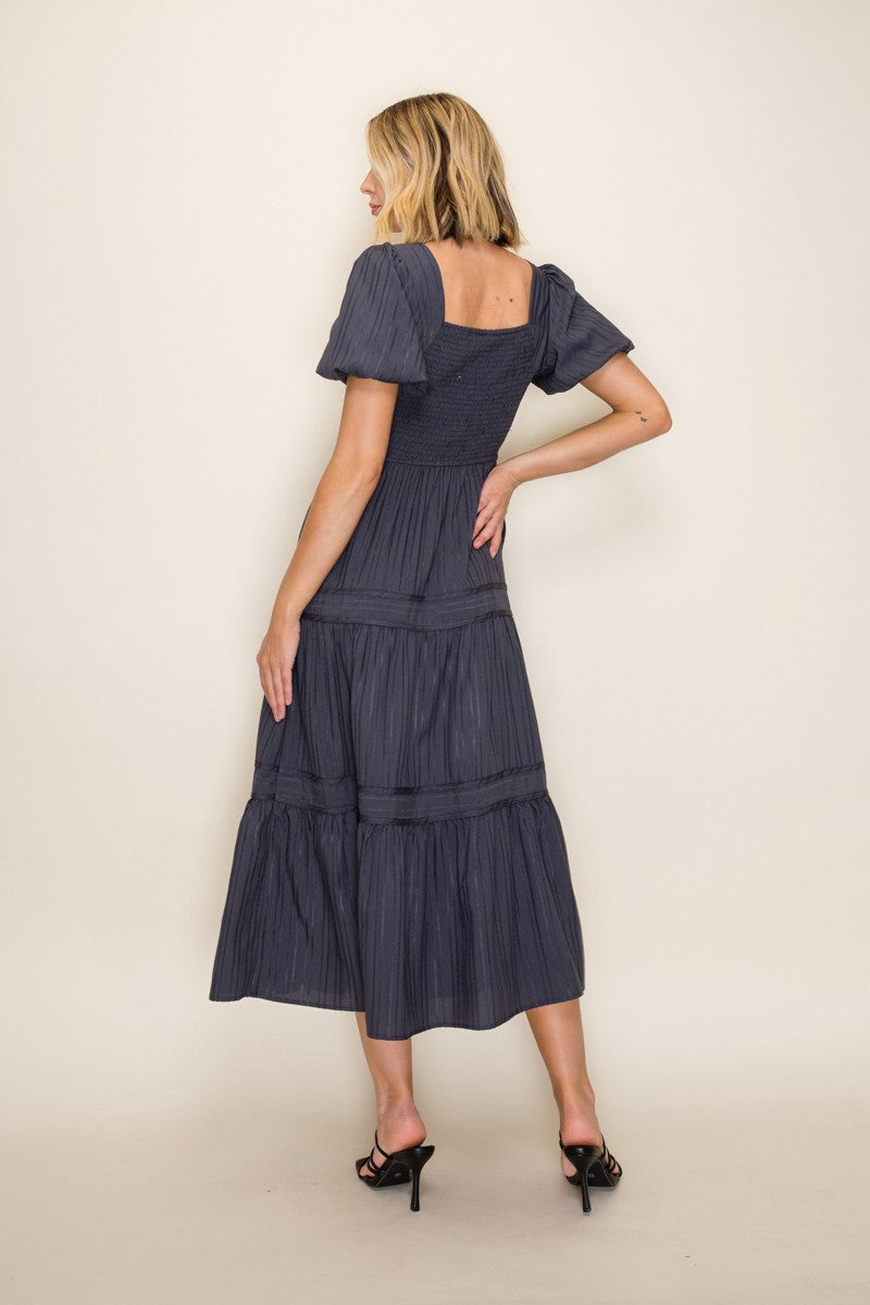 Bubble Sleeve Tiered Dress