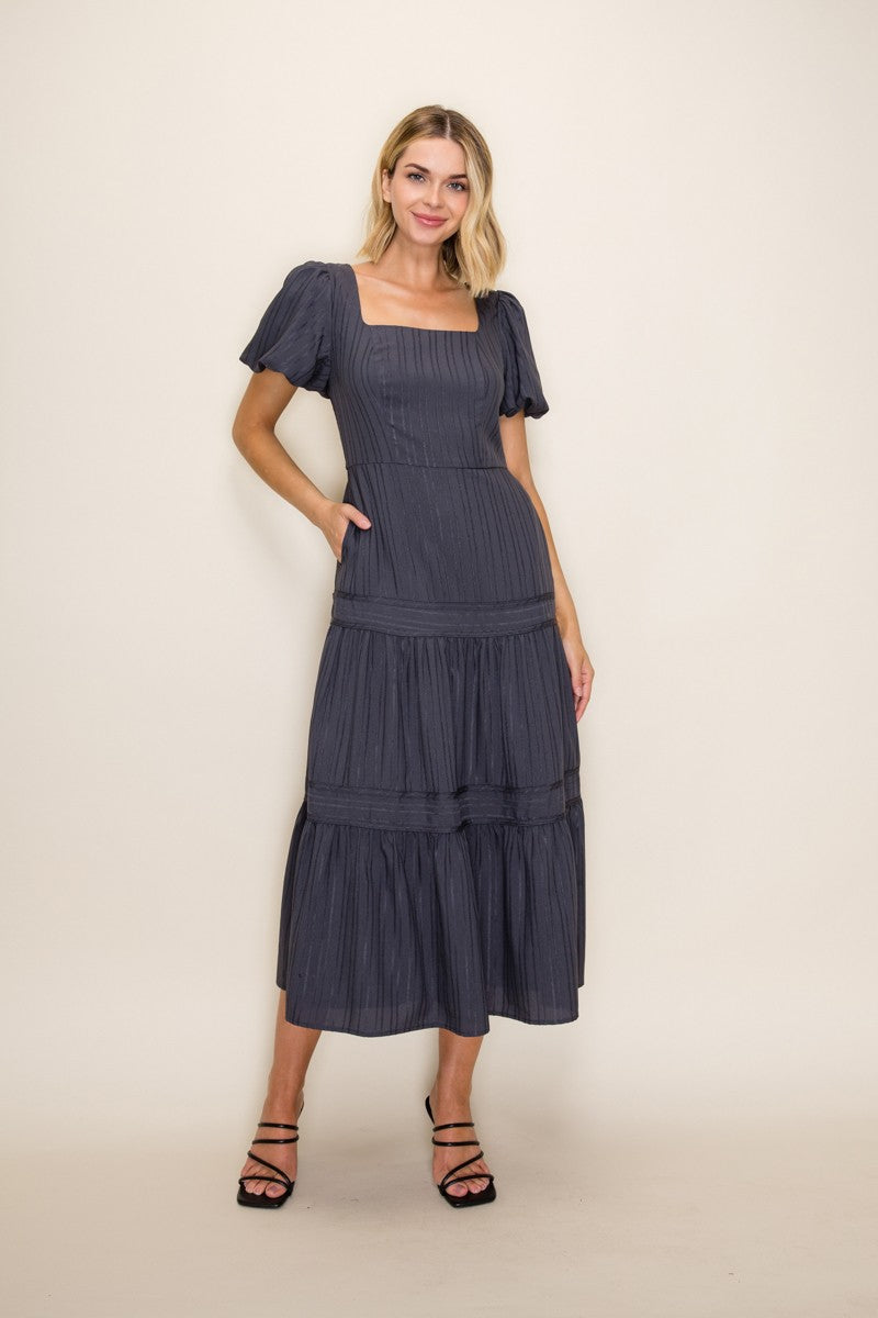 Bubble Sleeve Tiered Dress