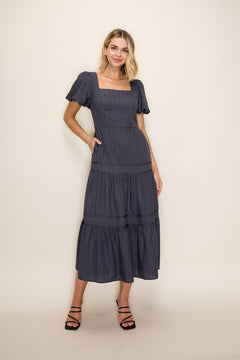 Bubble Sleeve Tiered Dress