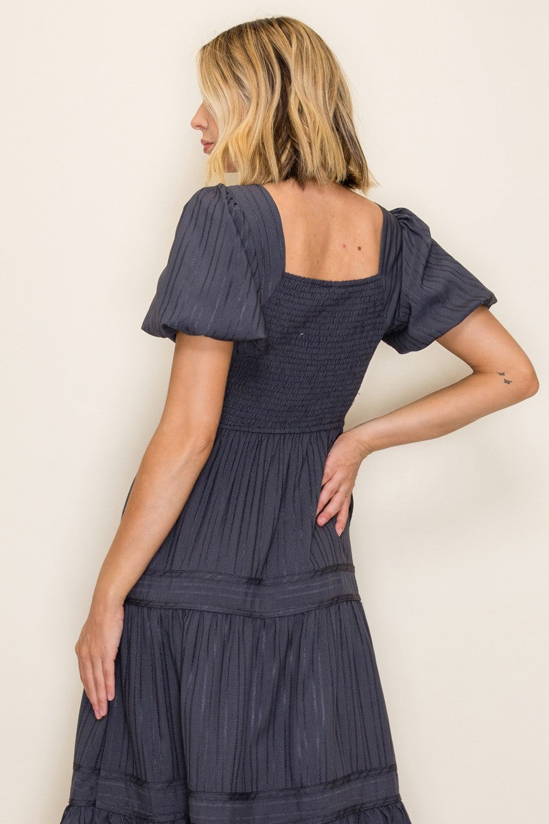 Bubble Sleeve Tiered Dress