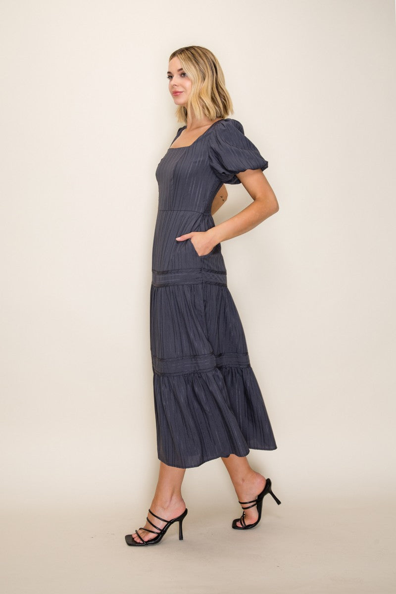 Bubble Sleeve Tiered Dress