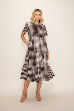 Plaid Flowy Tiered Midi Dress