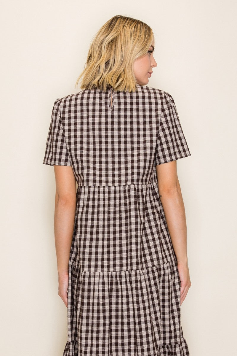 Plaid Flowy Tiered Midi Dress