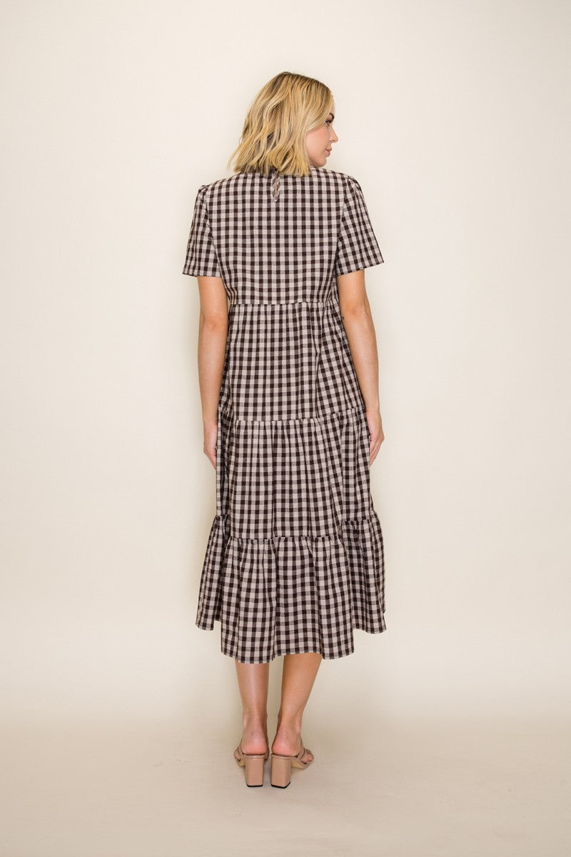 Plaid Flowy Tiered Midi Dress