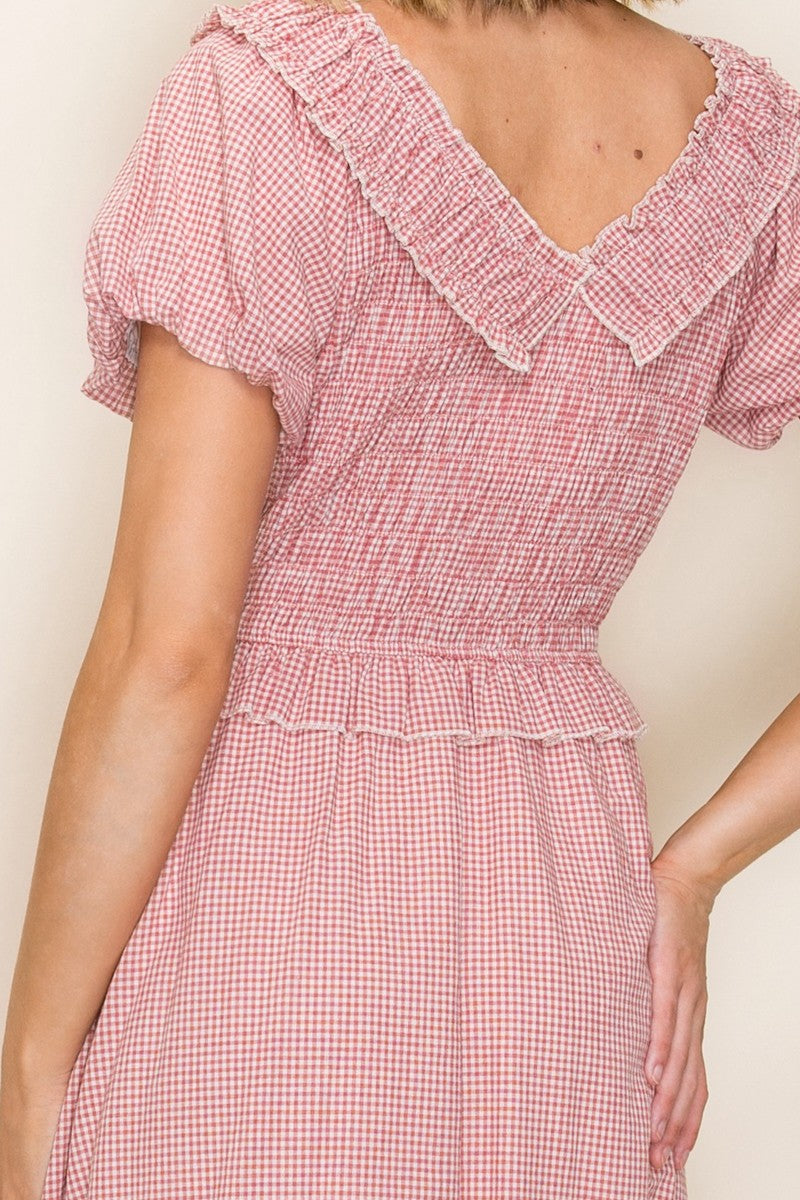 Smocked Bodice V-neck Ruffle Dress