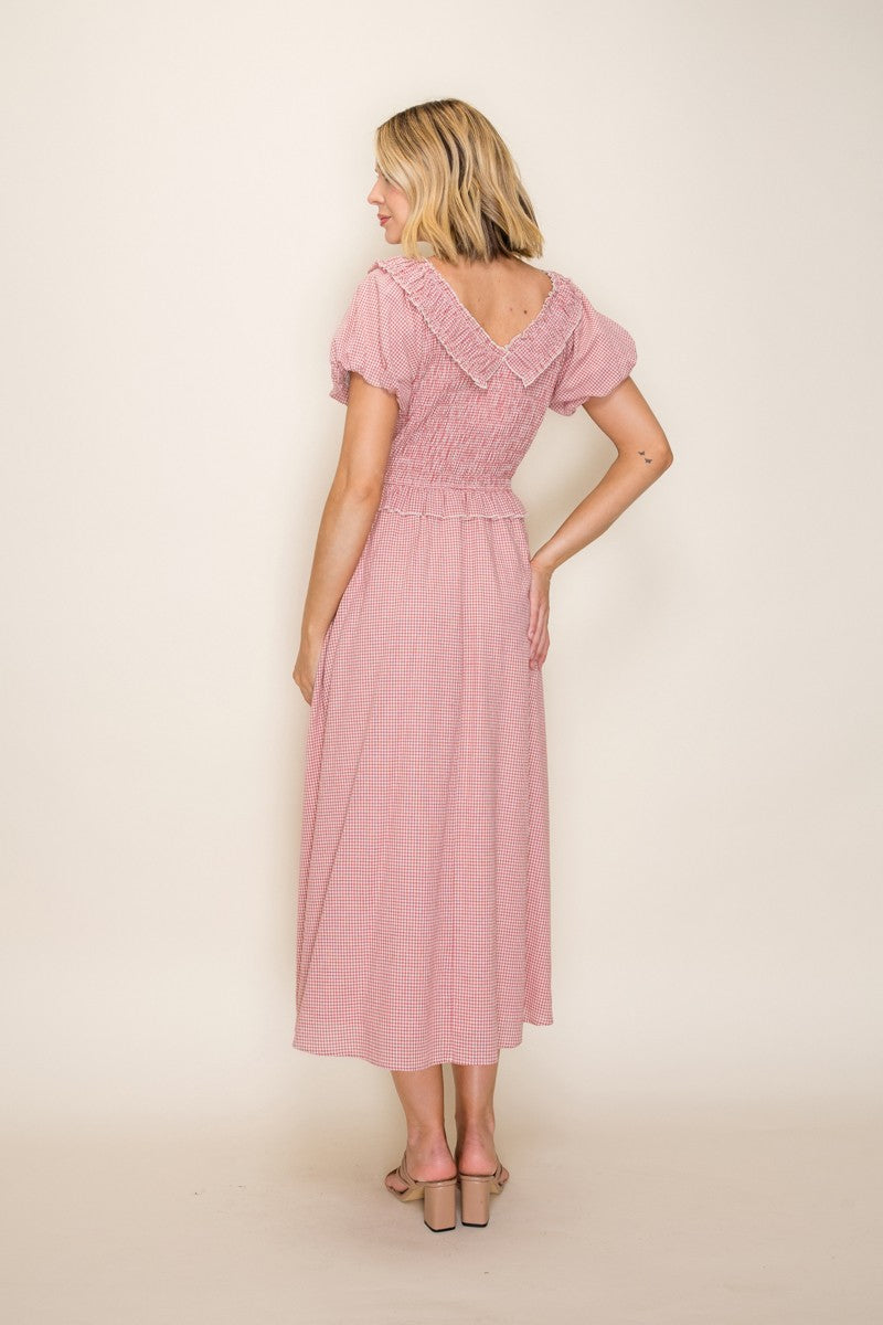 Smocked Bodice V-neck Ruffle Dress