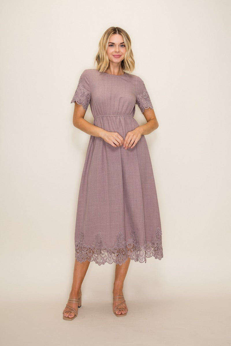 Boho Lace Scallop Hem Midi Dress