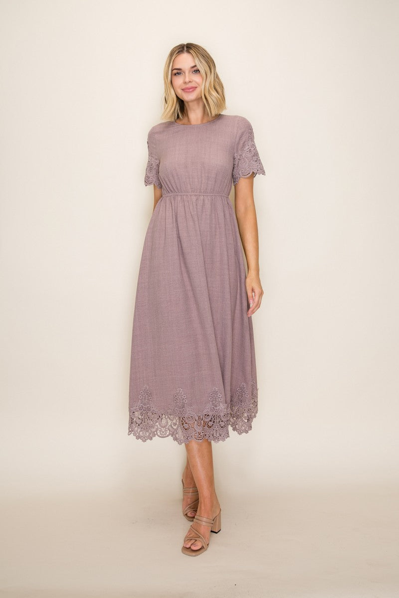 Boho Lace Scallop Hem Midi Dress