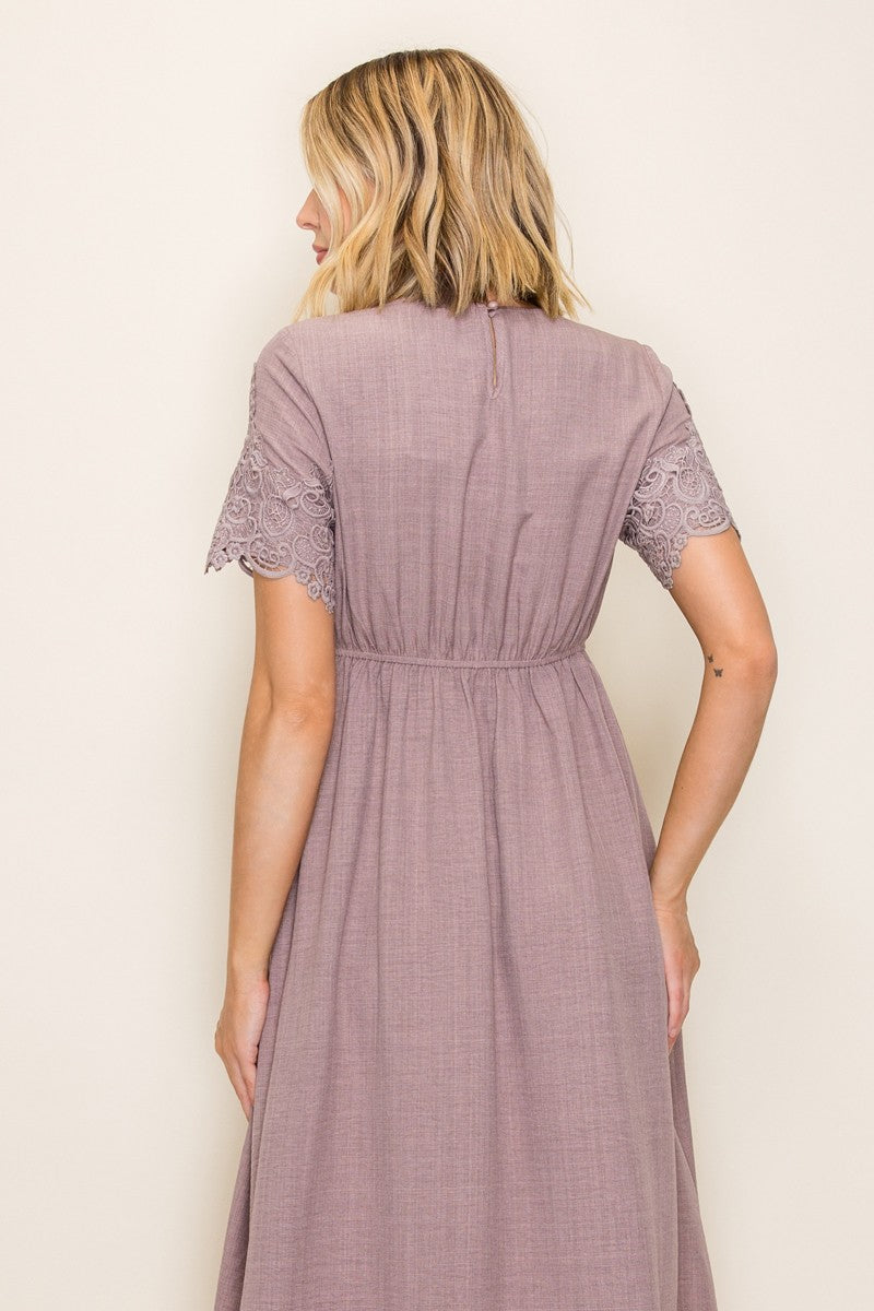 Boho Lace Scallop Hem Midi Dress