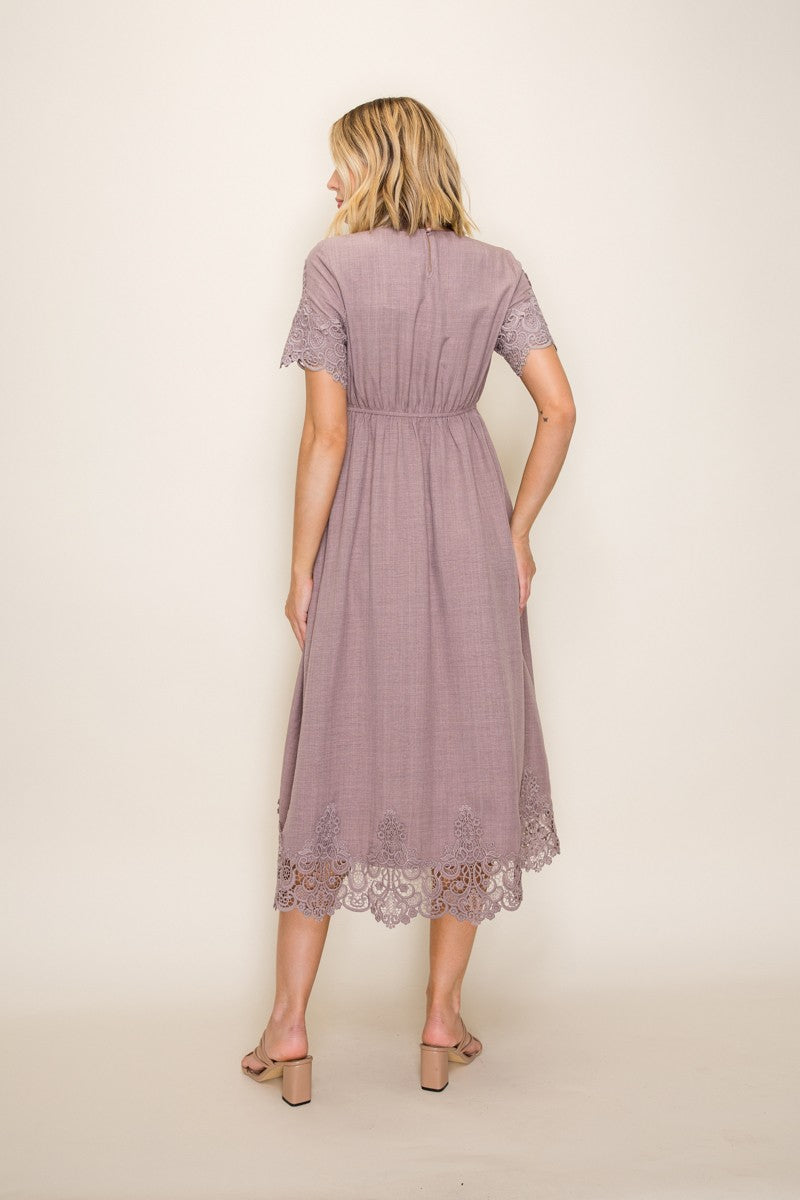 Boho Lace Scallop Hem Midi Dress