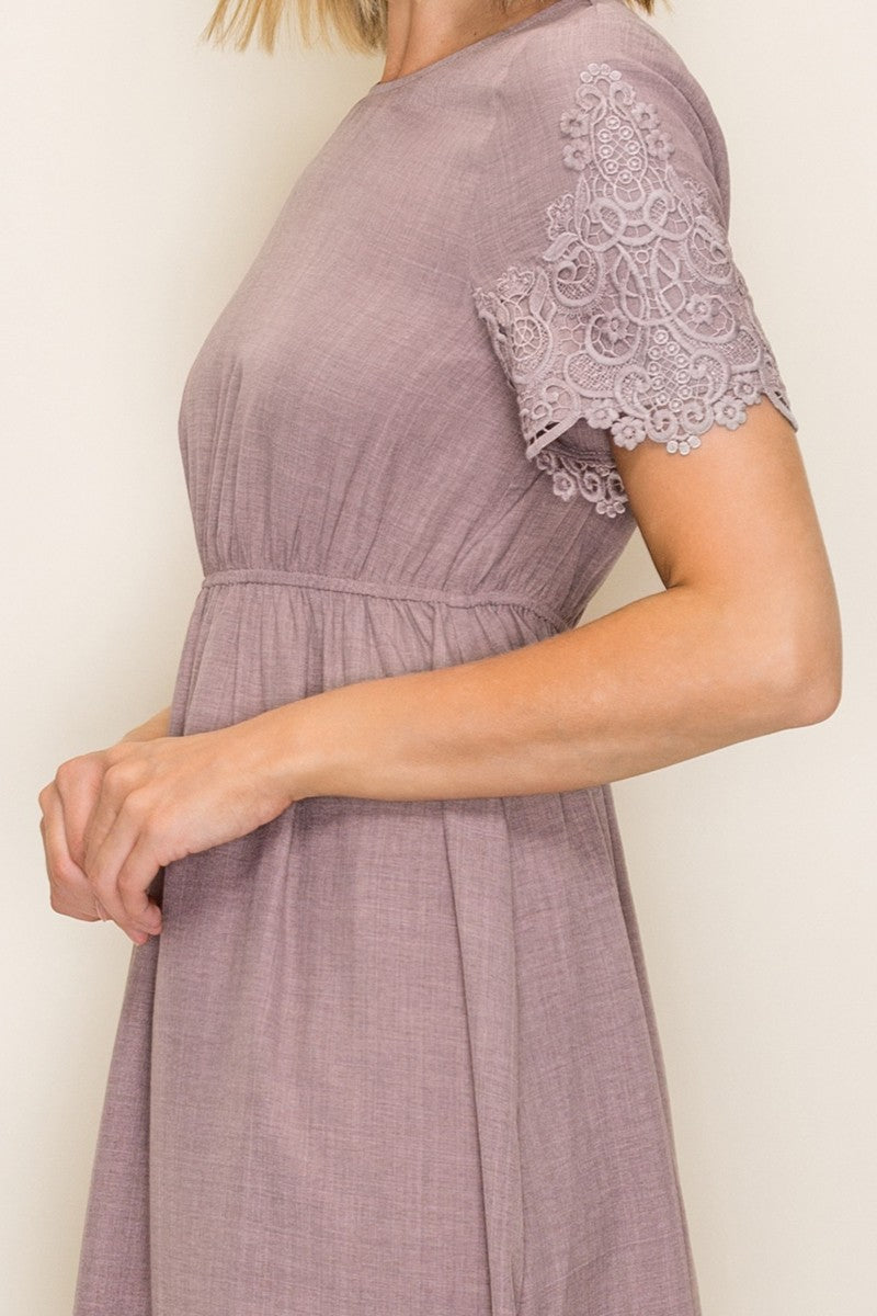Boho Lace Scallop Hem Midi Dress