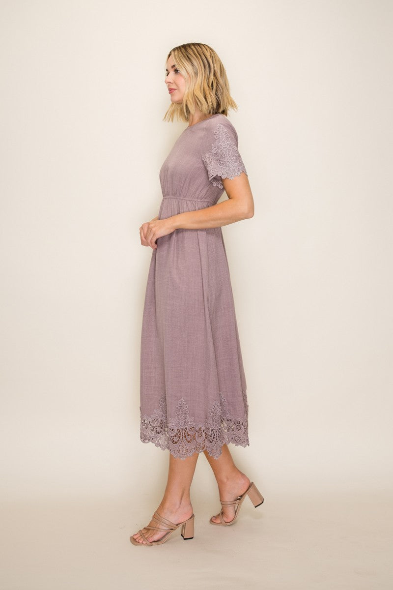 Boho Lace Scallop Hem Midi Dress