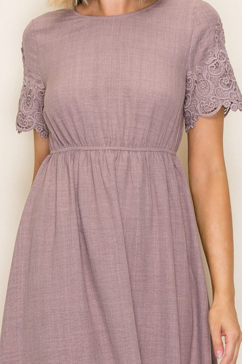 Boho Lace Scallop Hem Midi Dress