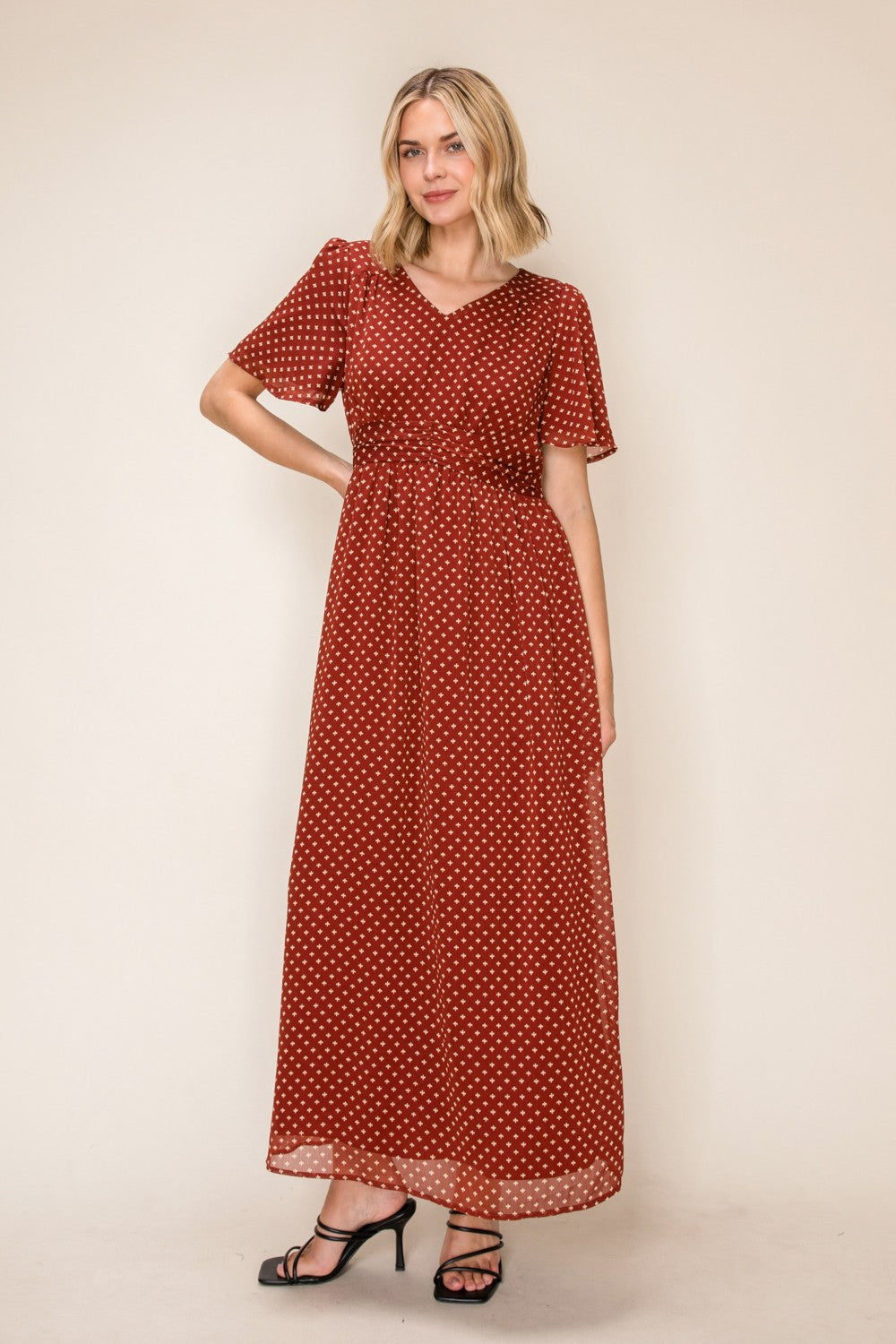 Airy Flutter Sleeve V-neck Dress