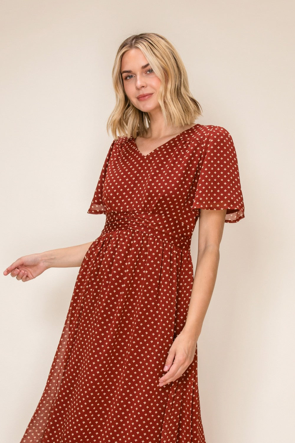 Airy Flutter Sleeve V-neck Dress