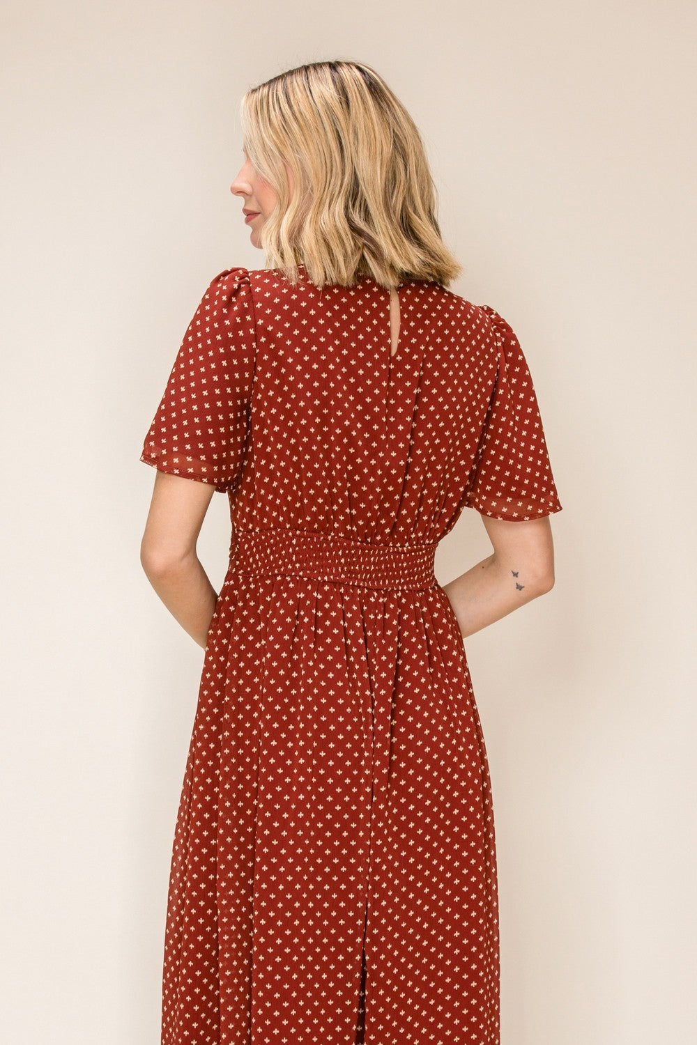Airy Flutter Sleeve V-neck Dress