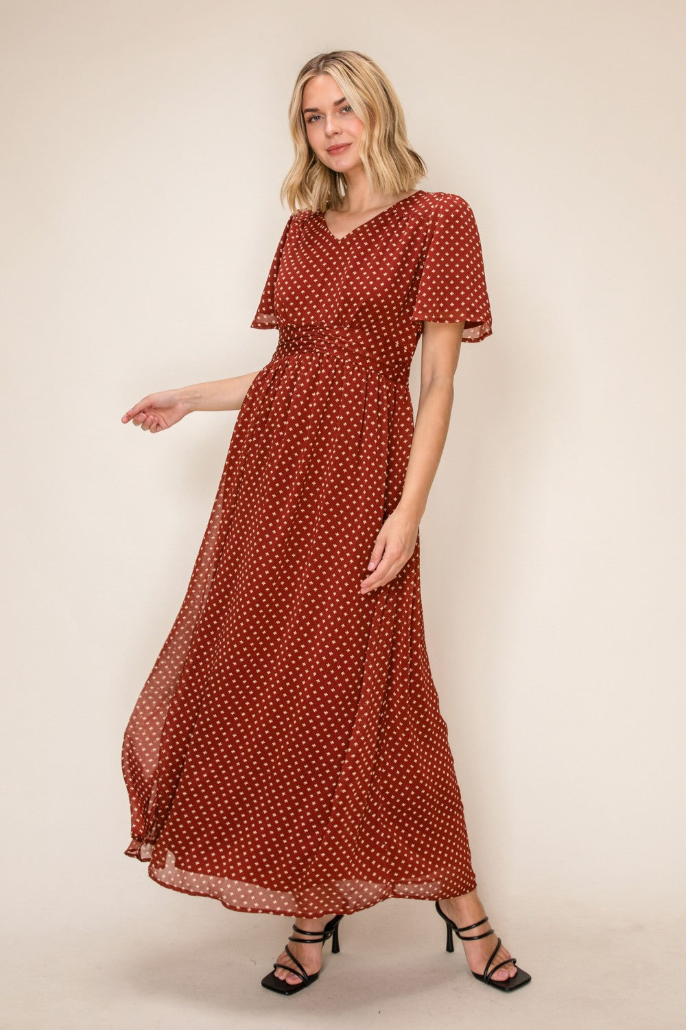 Airy Flutter Sleeve V-neck Dress