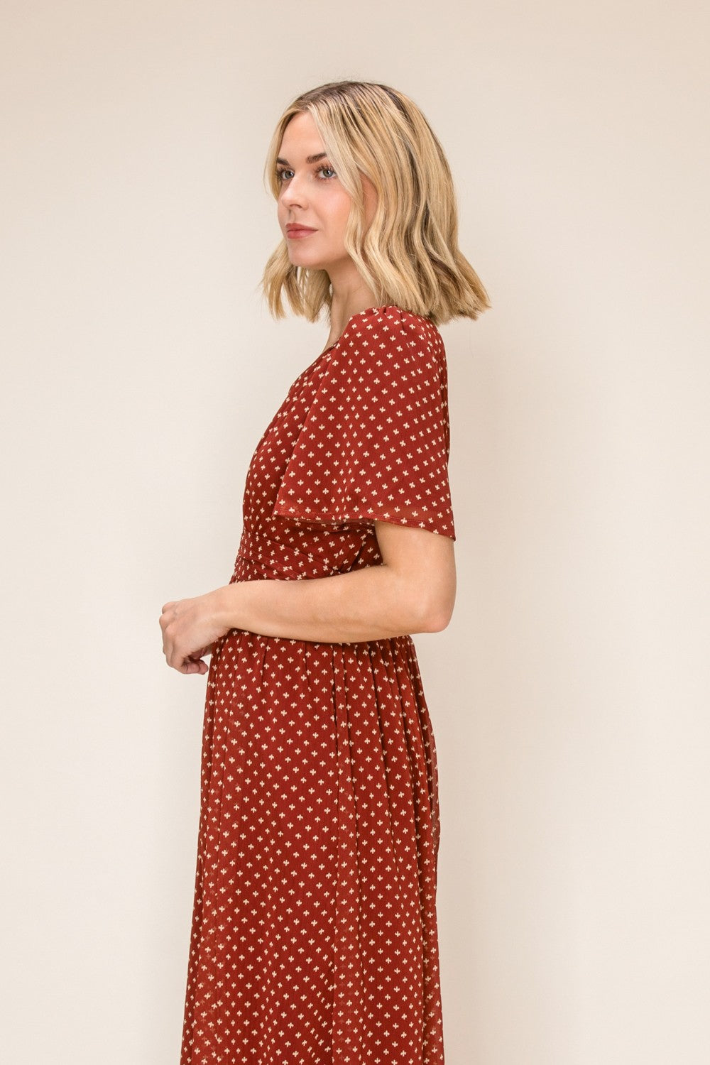 Airy Flutter Sleeve V-neck Dress