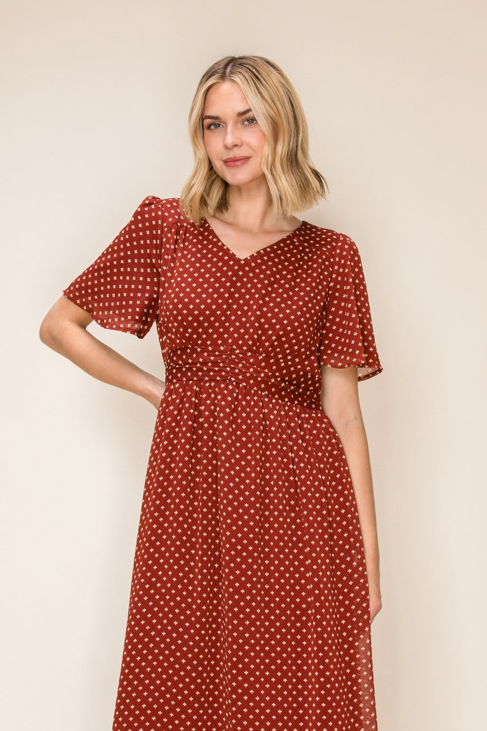Airy Flutter Sleeve V-neck Dress