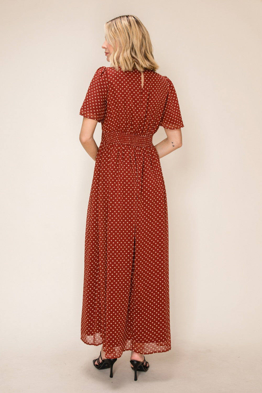 Airy Flutter Sleeve V-neck Dress