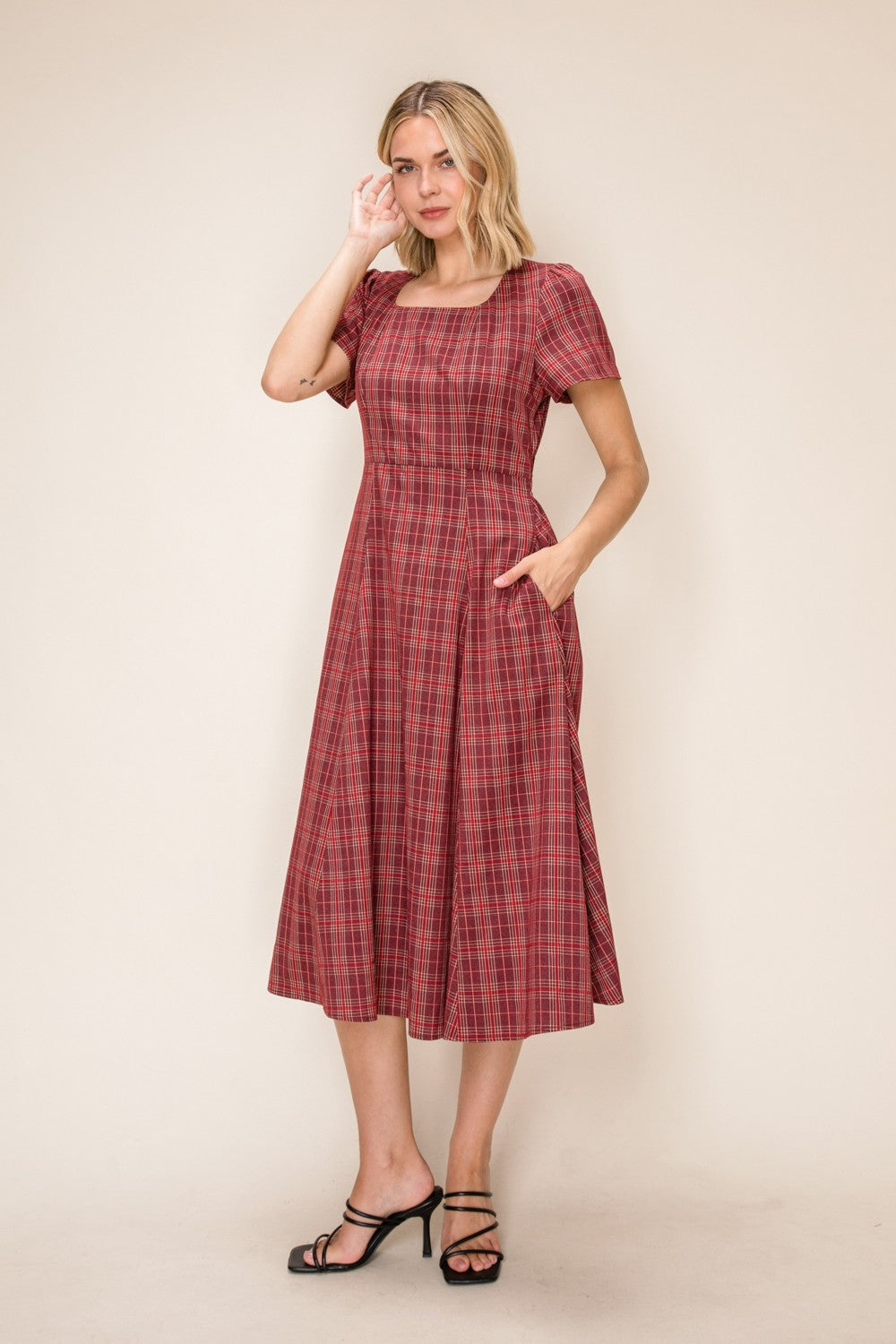 Plaid A-line Midi Dress