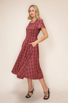 Plaid A-line Midi Dress