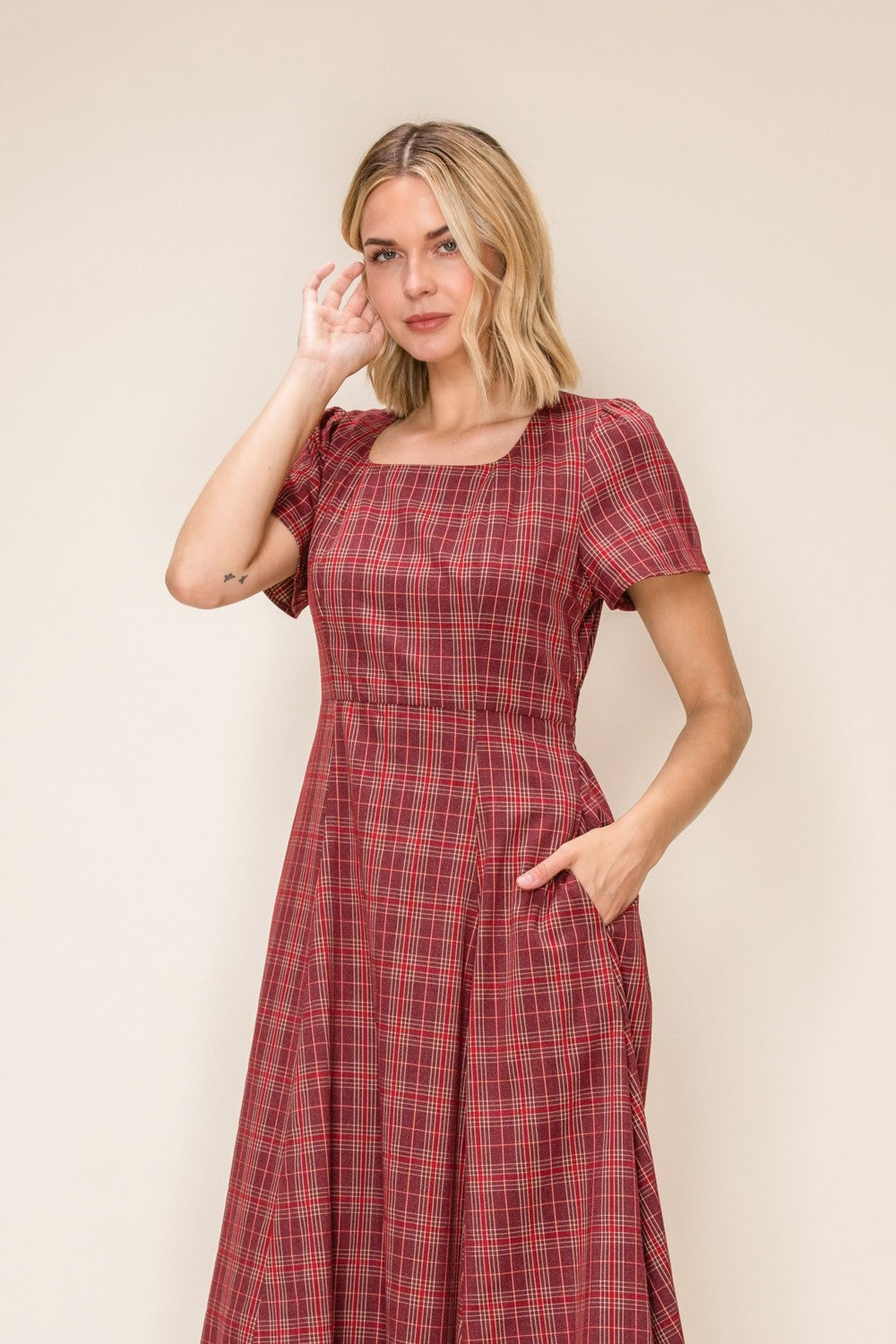 Plaid A-line Midi Dress