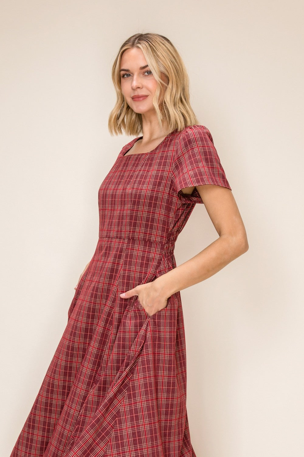 Plaid A-line Midi Dress Plus Size
